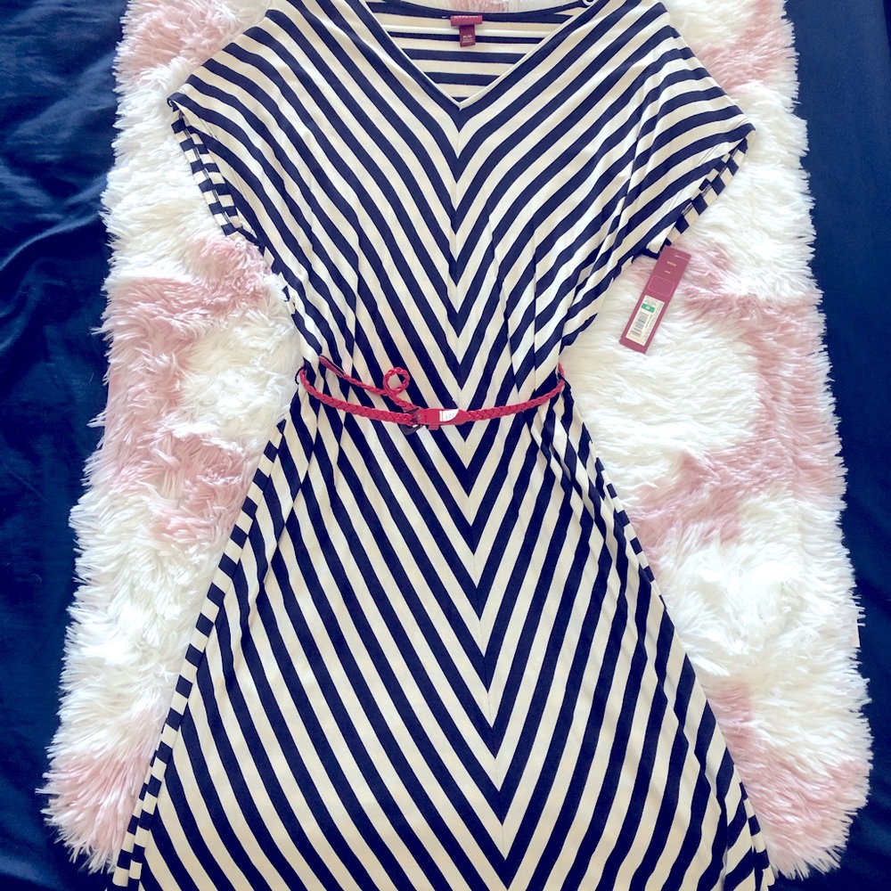 Striped Navy and Coral Dress